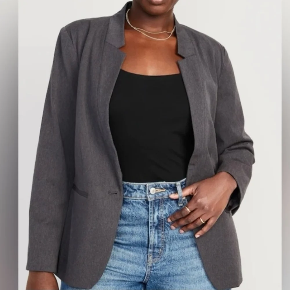 OLD NAVY size XXL Classic Twill Pixie Notched Lapel Single Button Blazer Gray‎